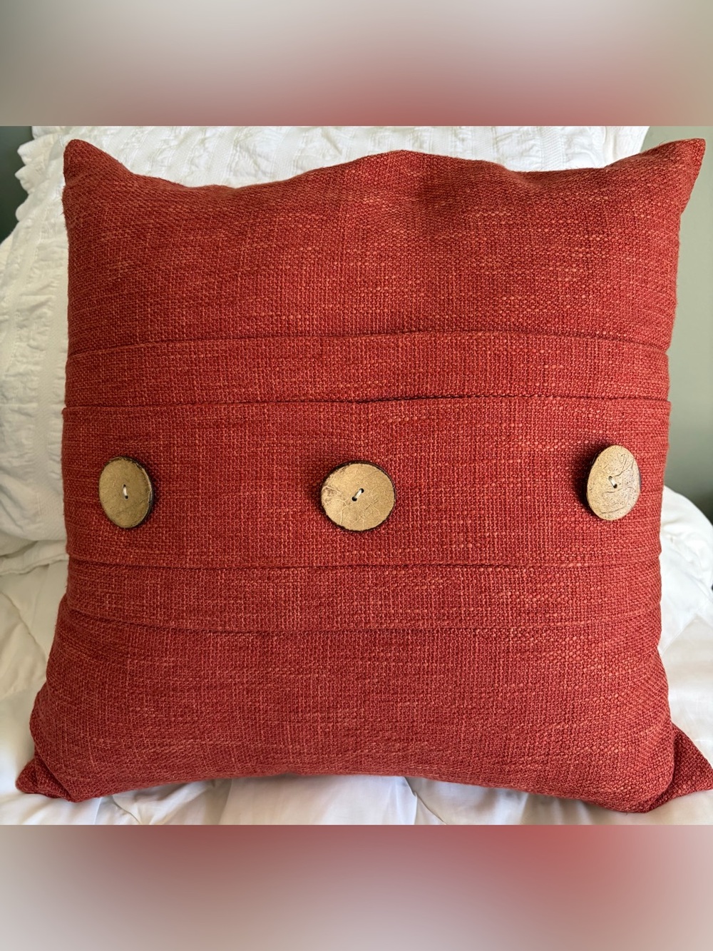 Pier 1 Imports Terracotta Orange Woven Farmhouse Throw Pillow with 3 buttons nos